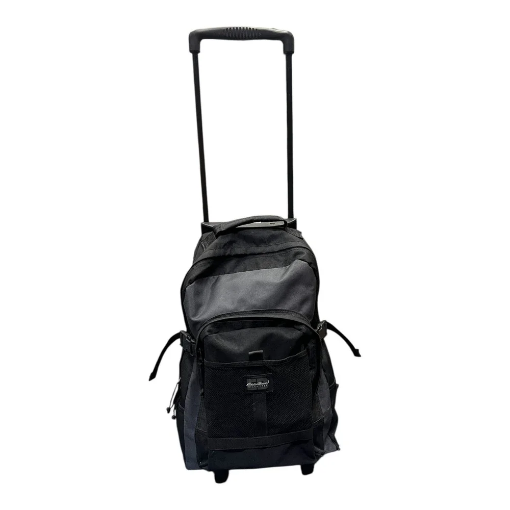 Eddie Bauer Rolling Backpack Black Gray Travel Luggage Telescoping Handle